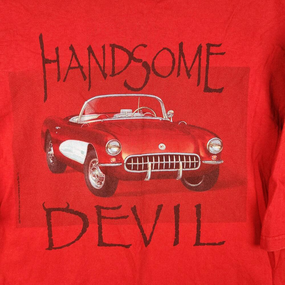 Vintage Handsome Devil Shirt Mens XL Red 50s Chevrolet Corvette Car Graphic C1